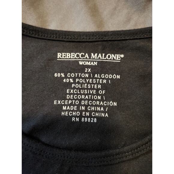 Rebecca Malone Top Women's 2XL Black Christmas Cardinal Cotton Shirt Pullover NW - Picture 3 of 7